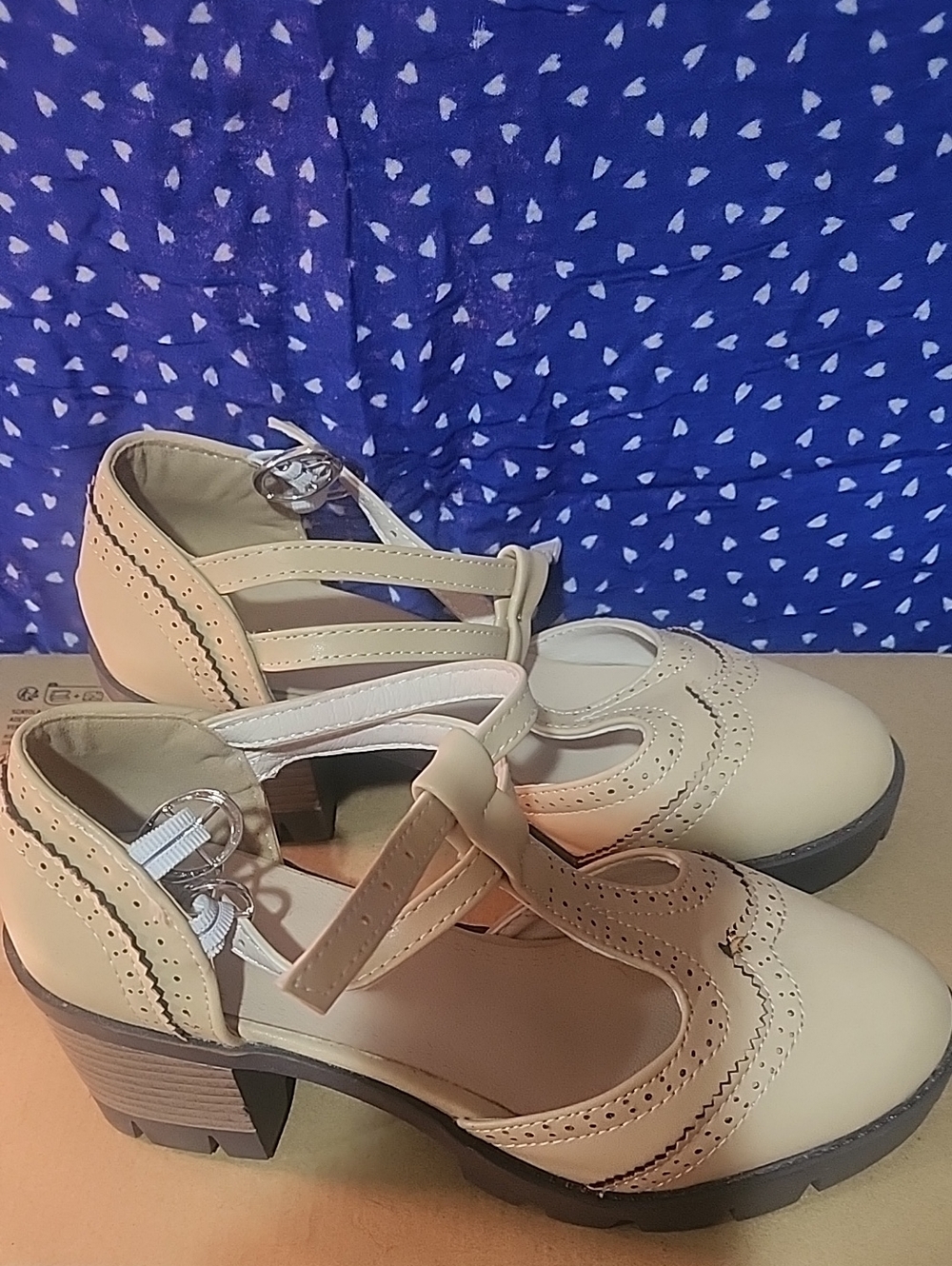 Women’s Cream Cutout Mary Jane Heels